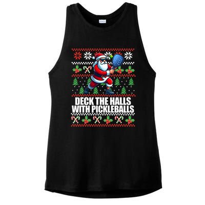 Funny Deck The Halls Ugly Christmas Sweater Pickleball Memes Ladies PosiCharge Tri-Blend Wicking Tank