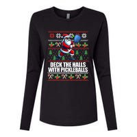 Funny Deck The Halls Ugly Christmas Sweater Pickleball Memes Womens Cotton Relaxed Long Sleeve T-Shirt