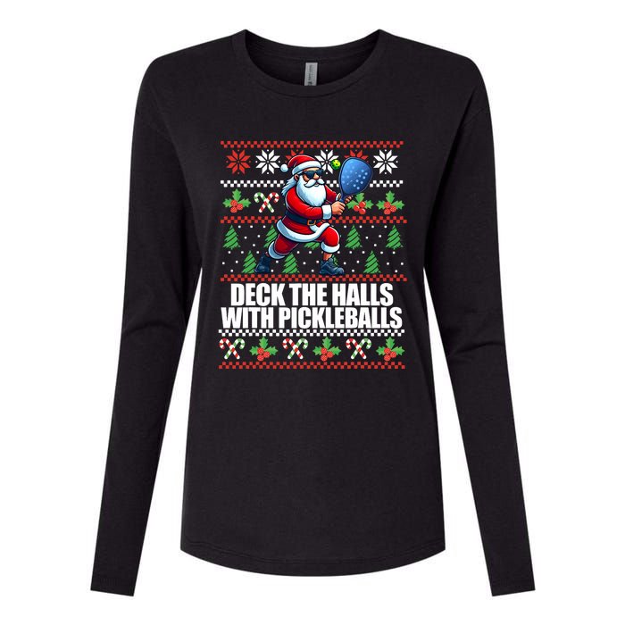 Funny Deck The Halls Ugly Christmas Sweater Pickleball Memes Womens Cotton Relaxed Long Sleeve T-Shirt