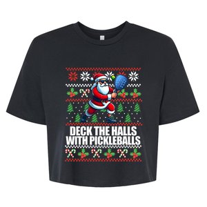 Funny Deck The Halls Ugly Christmas Sweater Pickleball Memes Bella+Canvas Jersey Crop Tee