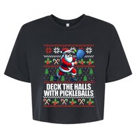 Funny Deck The Halls Ugly Christmas Sweater Pickleball Memes Bella+Canvas Jersey Crop Tee