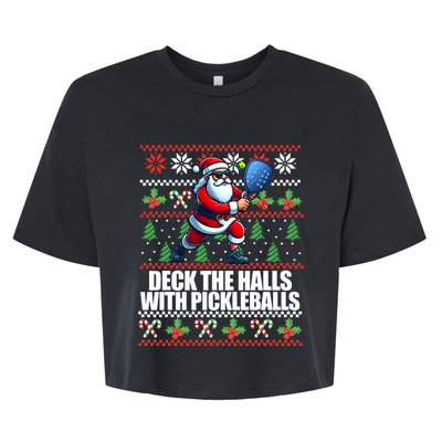 Funny Deck The Halls Ugly Christmas Sweater Pickleball Memes Bella+Canvas Jersey Crop Tee