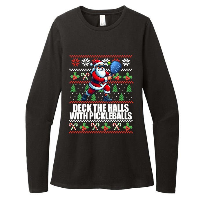 Funny Deck The Halls Ugly Christmas Sweater Pickleball Memes Womens CVC Long Sleeve Shirt