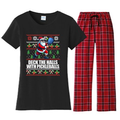 Funny Deck The Halls Ugly Christmas Sweater Pickleball Memes Women's Flannel Pajama Set