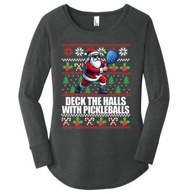 Funny Deck The Halls Ugly Christmas Sweater Pickleball Memes Women's Perfect Tri Tunic Long Sleeve Shirt