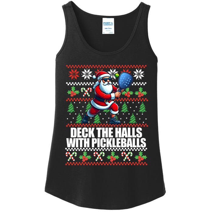 Funny Deck The Halls Ugly Christmas Sweater Pickleball Memes Ladies Essential Tank