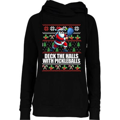 Funny Deck The Halls Ugly Christmas Sweater Pickleball Memes Womens Funnel Neck Pullover Hood