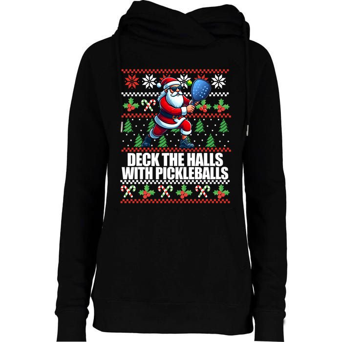 Funny Deck The Halls Ugly Christmas Sweater Pickleball Memes Womens Funnel Neck Pullover Hood