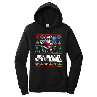 Funny Deck The Halls Ugly Christmas Sweater Pickleball Memes Women's Pullover Hoodie