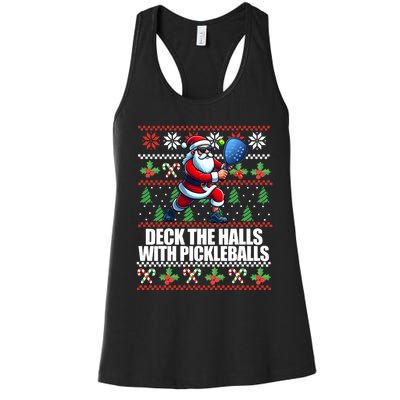 Funny Deck The Halls Ugly Christmas Sweater Pickleball Memes Women's Racerback Tank