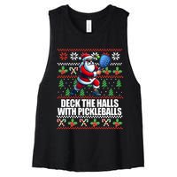 Funny Deck The Halls Ugly Christmas Sweater Pickleball Memes Women's Racerback Cropped Tank