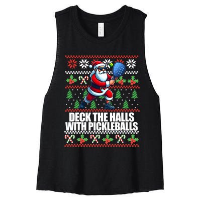 Funny Deck The Halls Ugly Christmas Sweater Pickleball Memes Women's Racerback Cropped Tank