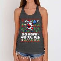 Funny Deck The Halls Ugly Christmas Sweater Pickleball Memes Women's Knotted Racerback Tank