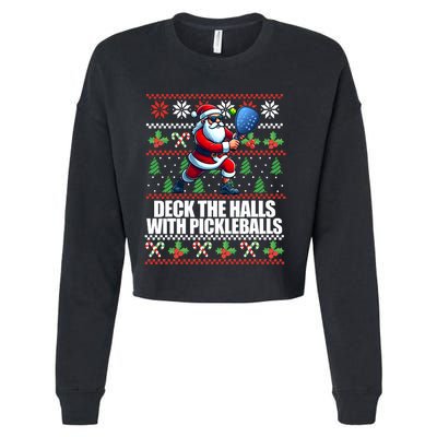 Funny Deck The Halls Ugly Christmas Sweater Pickleball Memes Cropped Pullover Crew