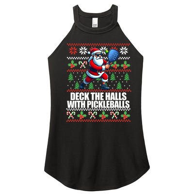 Funny Deck The Halls Ugly Christmas Sweater Pickleball Memes Women's Perfect Tri Rocker Tank