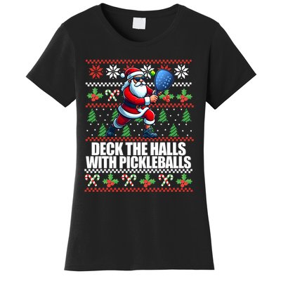 Funny Deck The Halls Ugly Christmas Sweater Pickleball Memes Women's T-Shirt