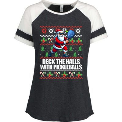 Funny Deck The Halls Ugly Christmas Sweater Pickleball Memes Enza Ladies Jersey Colorblock Tee