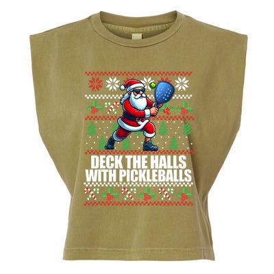 Funny Deck The Halls Ugly Christmas Sweater Pickleball Memes Garment-Dyed Women's Muscle Tee