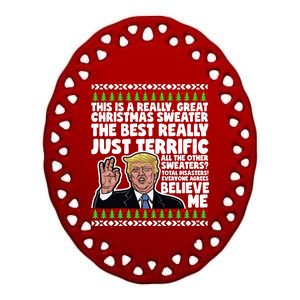 Funny Donald Trump Ugly Christmas Sweater Parody Speech Cool Gift Ceramic Oval Ornament