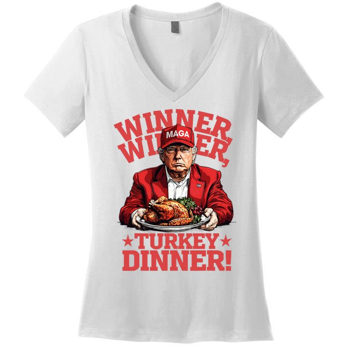 Funny Donald Trump Winner Winner Turkey Dinner Thanksgiving Women's V-Neck T-Shirt