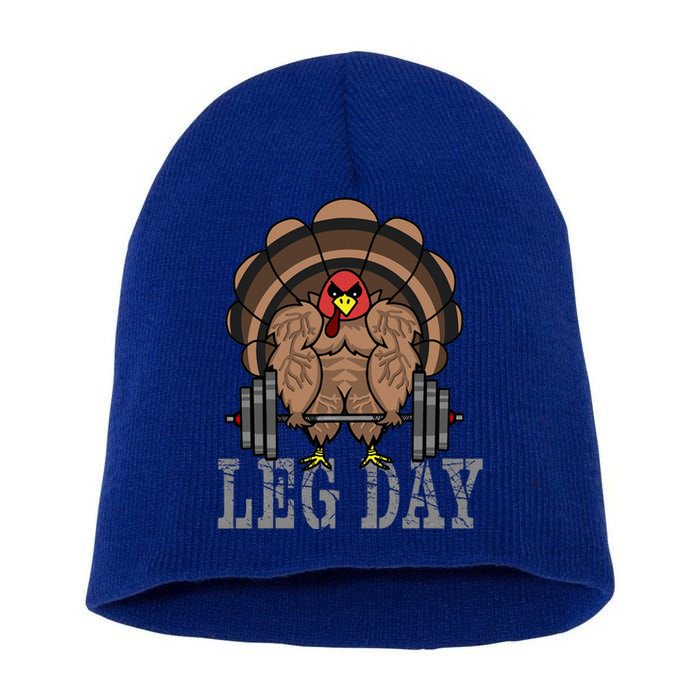 Funny Deadlifting Turkey Thanksgiving Leg Day Deadlift Short Acrylic Beanie