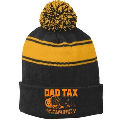 Funny Dad Tax Halloween Stripe Pom Pom Beanie