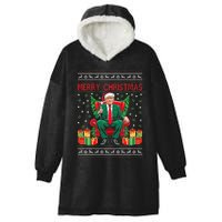 Funny Donald Trump Santa Merry Christmas Xmas Ugly Sweater Hooded Wearable Blanket