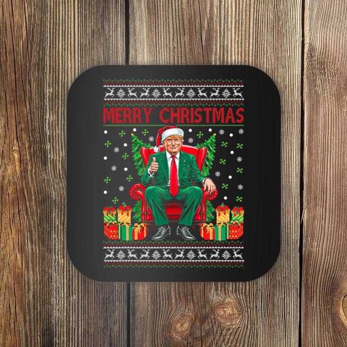 Funny Donald Trump Santa Merry Christmas Xmas Ugly Sweater Coaster