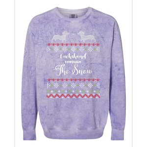 Funny Dachshund Through The Snow Gift Colorblast Crewneck Sweatshirt