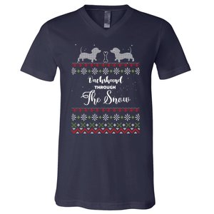 Funny Dachshund Through The Snow Gift V-Neck T-Shirt