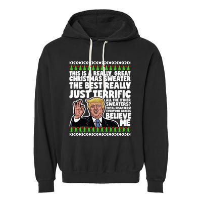 Funny Donald Trump Ugly Christmas Sweater Parody Speech Great Gift Garment-Dyed Fleece Hoodie