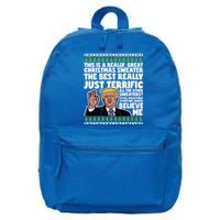 Funny Donald Trump Ugly Christmas Sweater Parody Speech Great Gift 16 in Basic Backpack