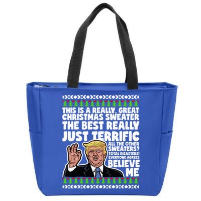 Funny Donald Trump Ugly Christmas Sweater Parody Speech Great Gift Zip Tote Bag