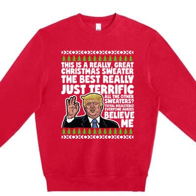 Funny Donald Trump Ugly Christmas Sweater Parody Speech Great Gift Premium Crewneck Sweatshirt