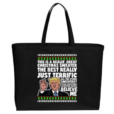 Funny Donald Trump Ugly Christmas Sweater Parody Speech Great Gift Cotton Canvas Jumbo Tote