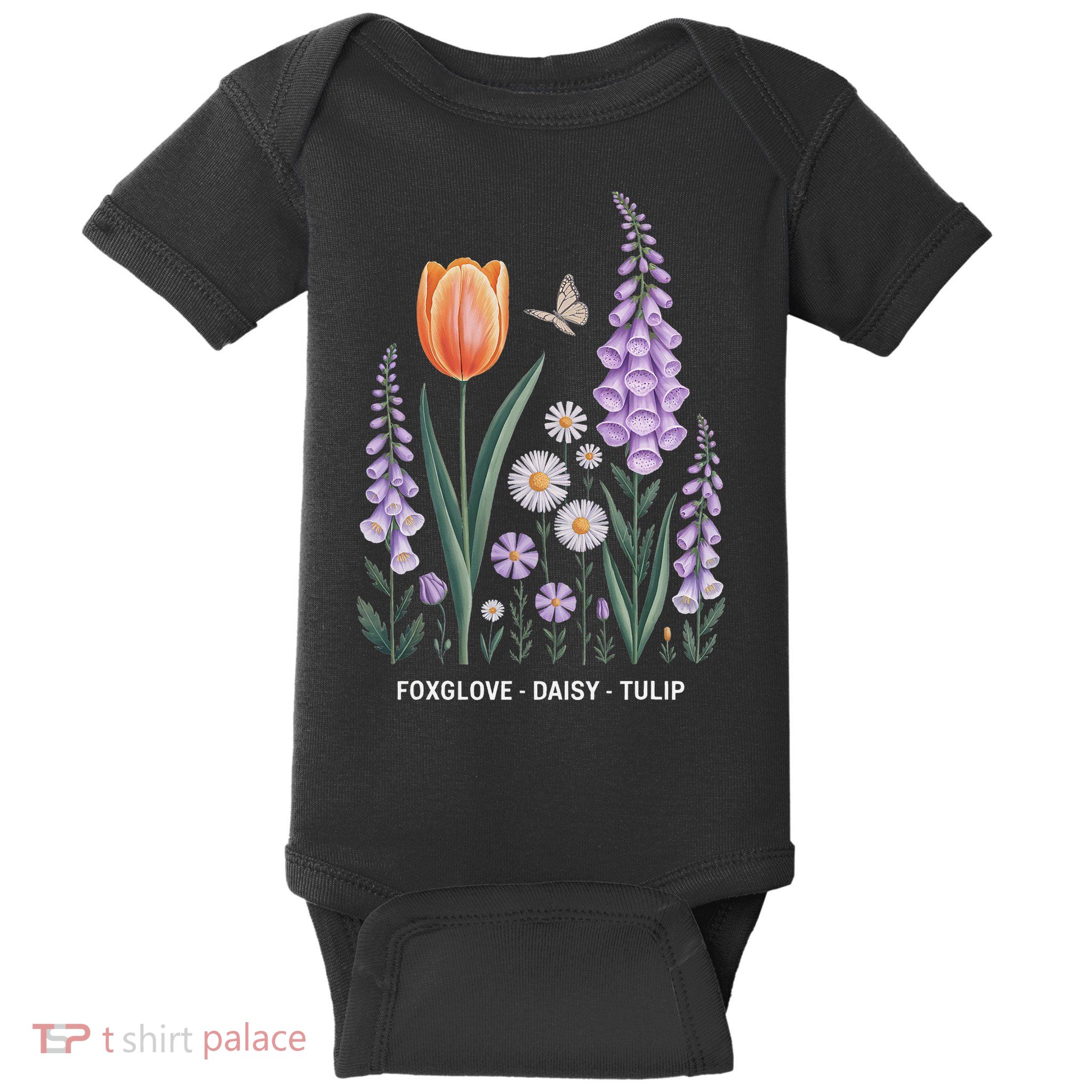 Foxglove Daisy Tulip Floral Nature Art Gift Baby Bodysuit