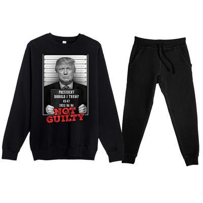 Funny Donald Trump Not Guilty Mug Shot Premium Crewneck Sweatsuit Set