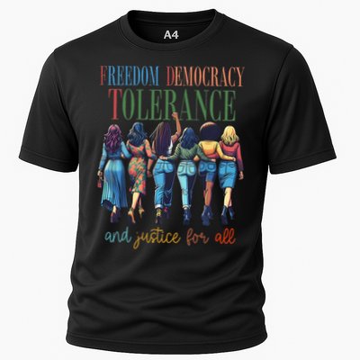 Freedom Democracy Tolerance And Justice For All Hands Off Performance Shirt