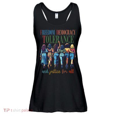 Freedom Democracy Tolerance And Justice For All Hands Off Ladies Essential Flowy Tank