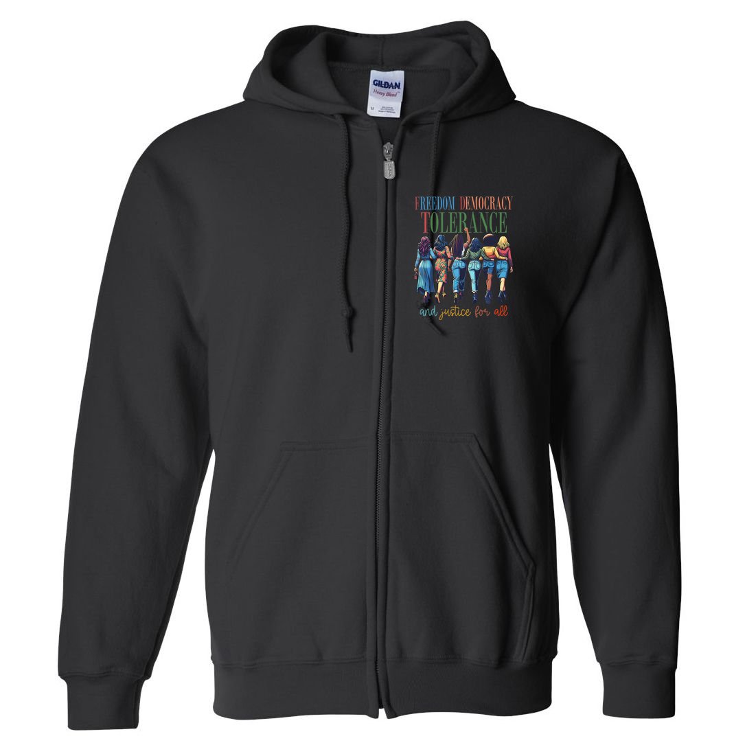 Freedom Democracy Tolerance And Justice For All Hands Off Full Zip Hoodie