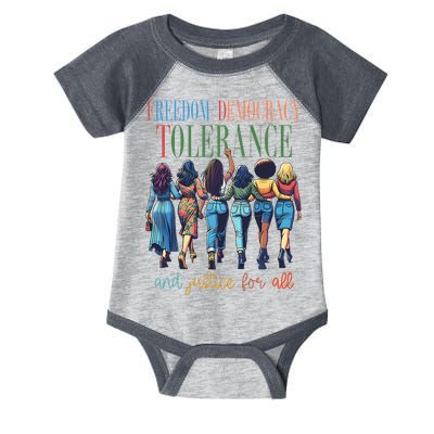 Freedom Democracy Tolerance And Justice For All Hands Off Infant Baby Jersey Bodysuit