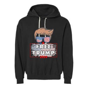 Free Donald Trump Republican Support Pro Trump American Flag Garment-Dyed Fleece Hoodie