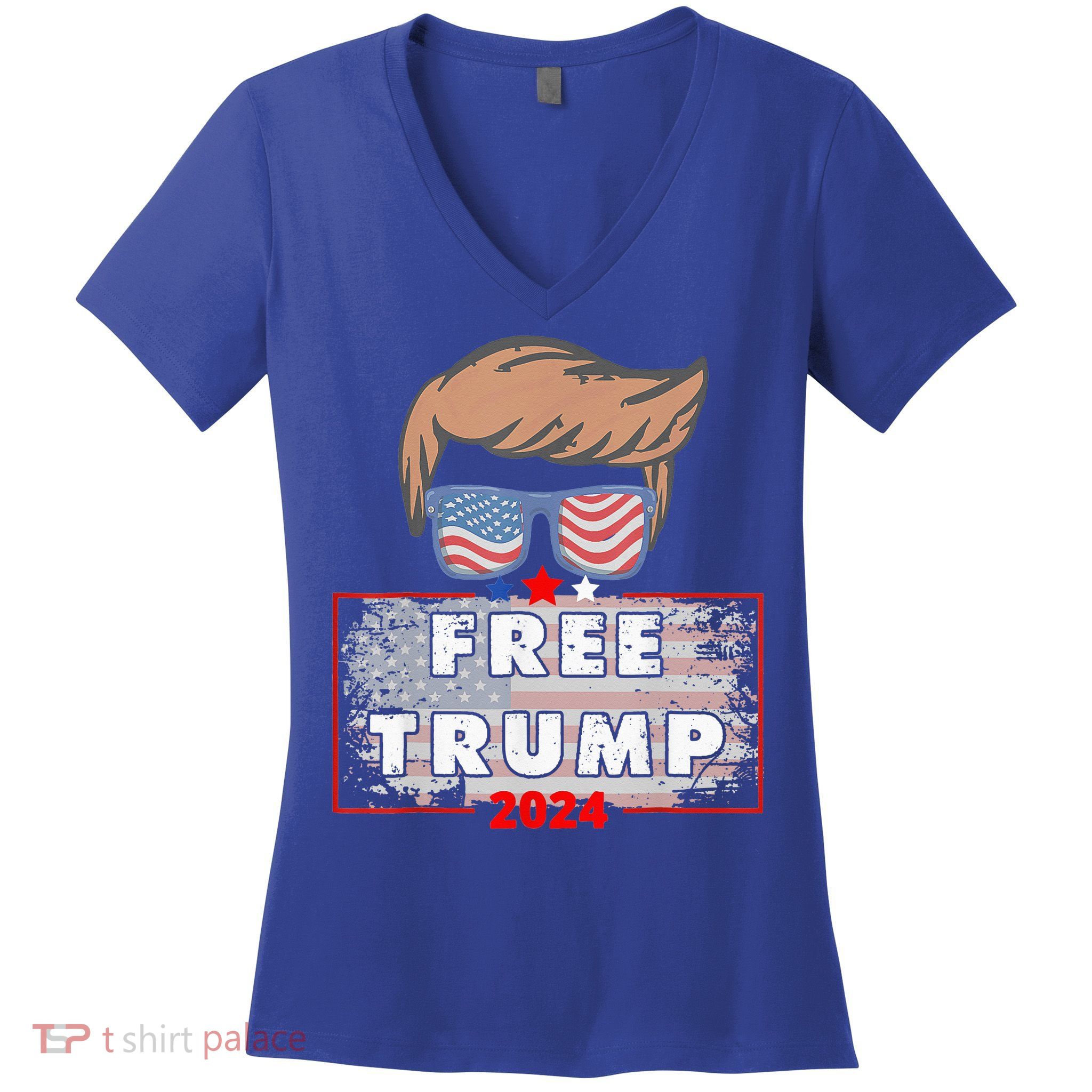 Free Donald Trump Republican Support Pro Trump American Flag Women's V-Neck T-Shirt