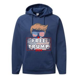 Free Donald Trump Republican Support Pro Trump American Flag Performance Fleece Hoodie