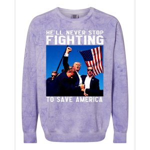 Funny Donald Trump HeLl Never Stop Fighting To Save America Colorblast Crewneck Sweatshirt