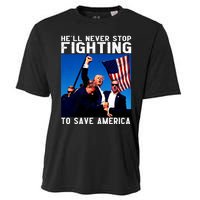 Funny Donald Trump HeLl Never Stop Fighting To Save America Cooling Performance Crew T-Shirt