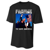 Funny Donald Trump HeLl Never Stop Fighting To Save America Performance Sprint T-Shirt