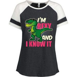 Funny Dinosaur T Rex For Children And Adults Enza Ladies Jersey Colorblock Tee