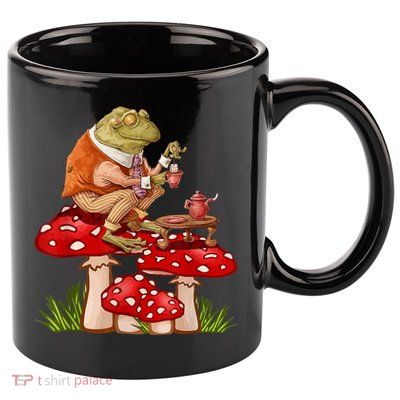 Frog Drinking Tea Mushroom Aesthetic Cottagecore 11oz C Handle Ceramic Mug
