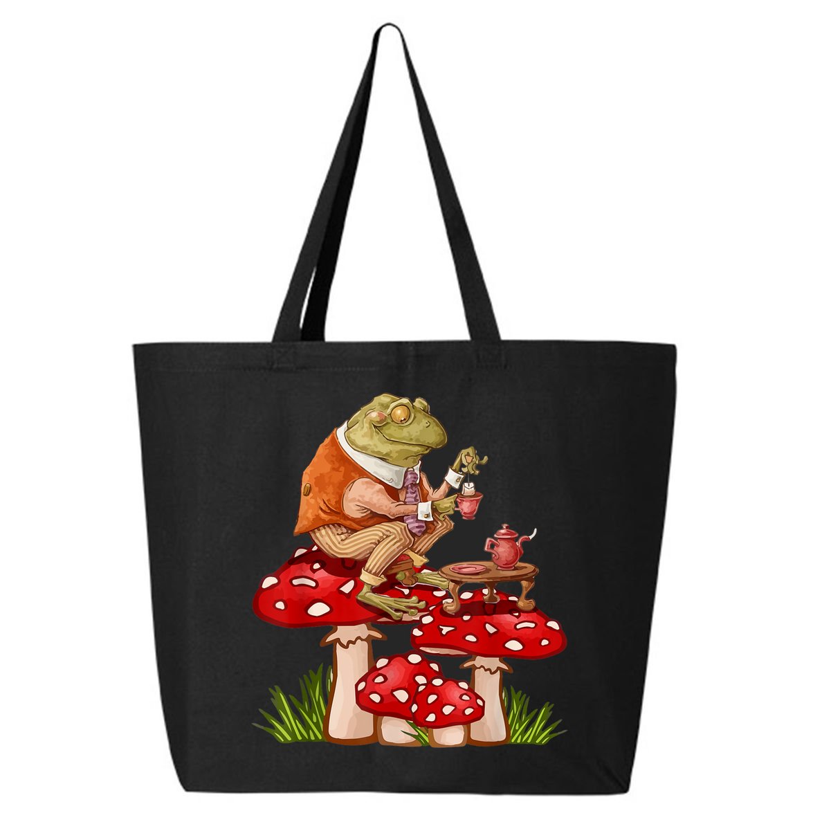 Frog Drinking Tea Mushroom Aesthetic Cottagecore 25L Jumbo Tote